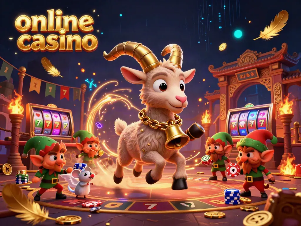 Experience an exciting online casino scene with Krampus, an angel mouse, and elf gremlins stealing chips.