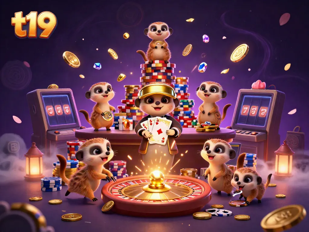 Experience excitement at t19 with playful meerkats running a vibrant casino operation