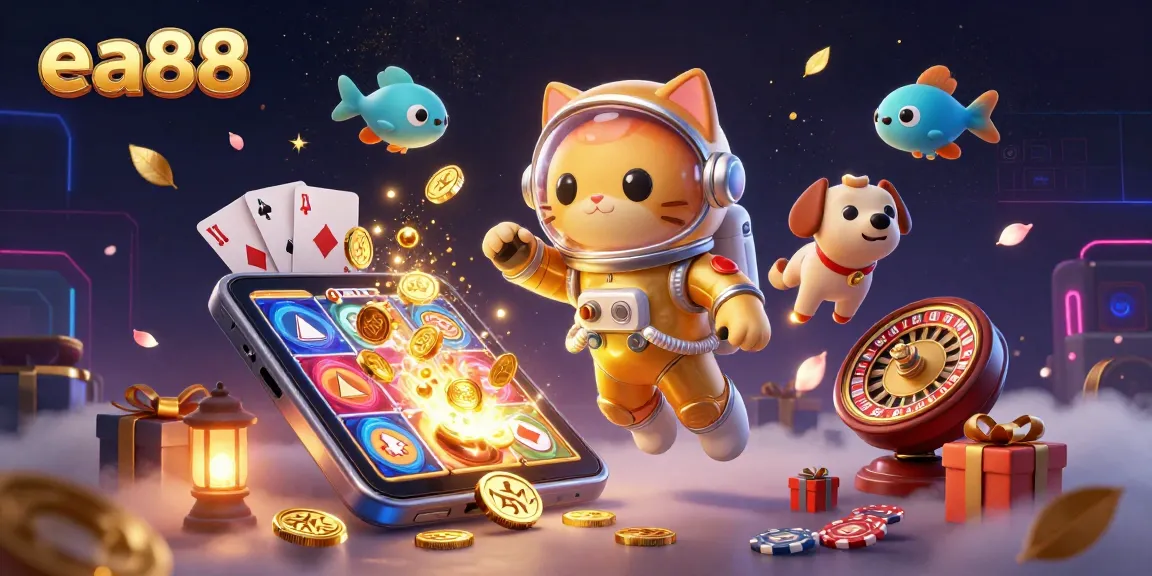 Spin the reels and win big at ea88 with a vibrant 3D casino scene featuring exciting gaming elements.