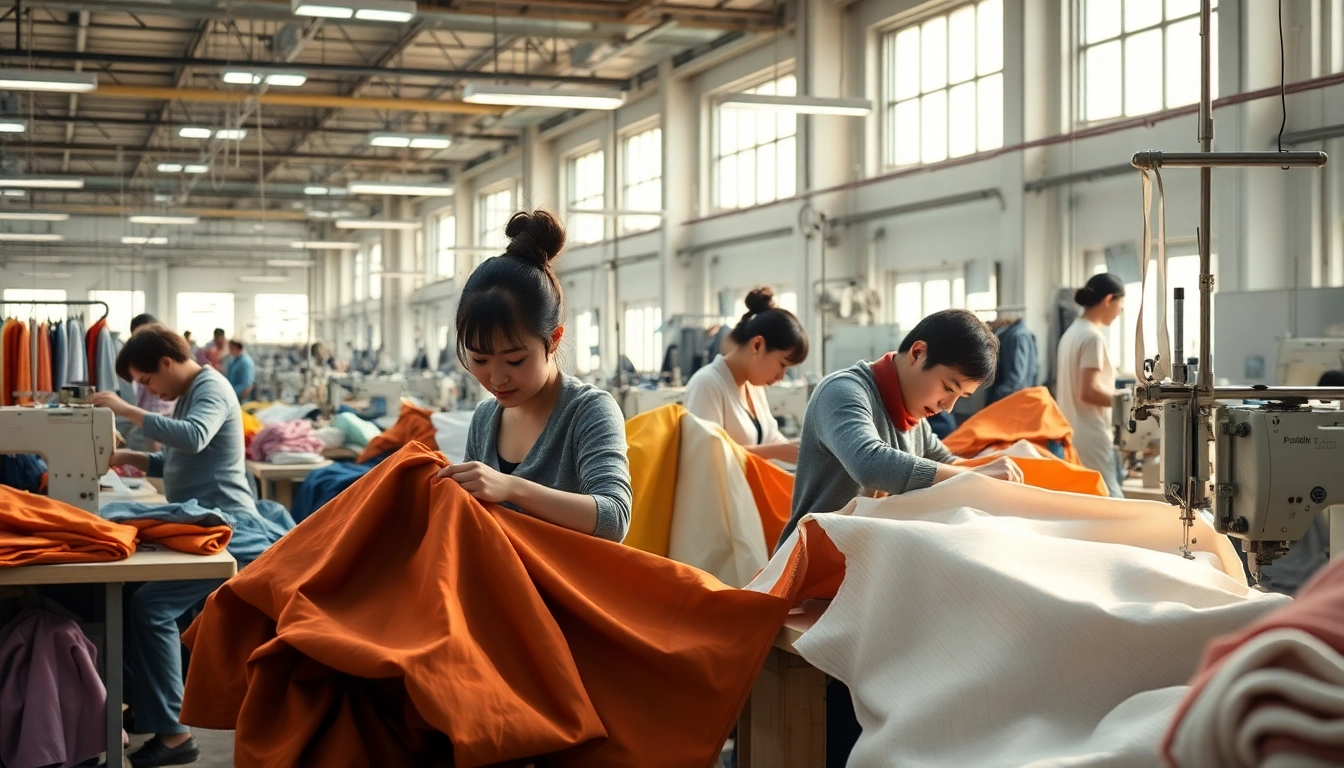 Efficient apparel manufacturers in China showcasing skilled workers in action, crafting garments.