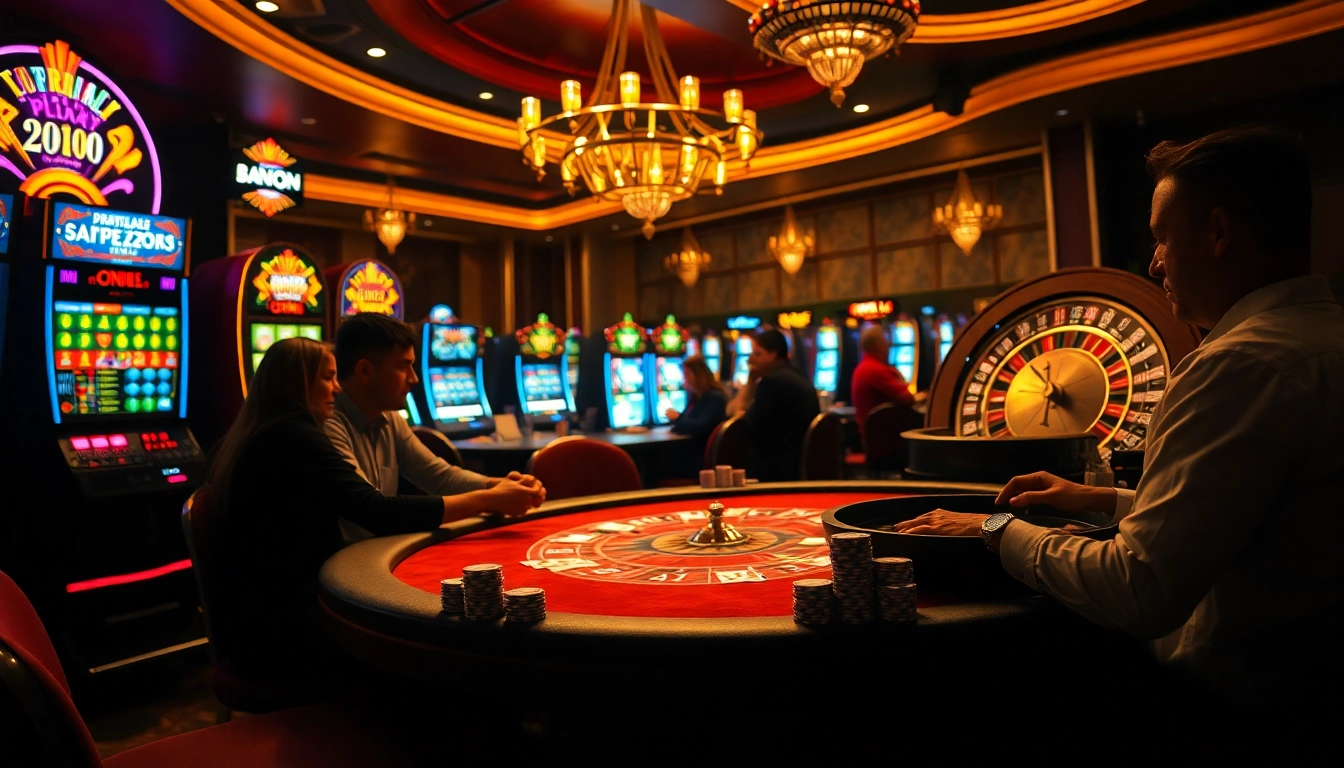 Estratégias de apostas que funcionam em uma mesa de pôquer de cassino de luxo com máquinas caça-níqueis vibrantes.