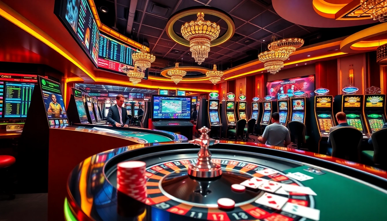 Gamblers enjoy the excitement of xxgg.com with vibrant tables, screens, and betting action.